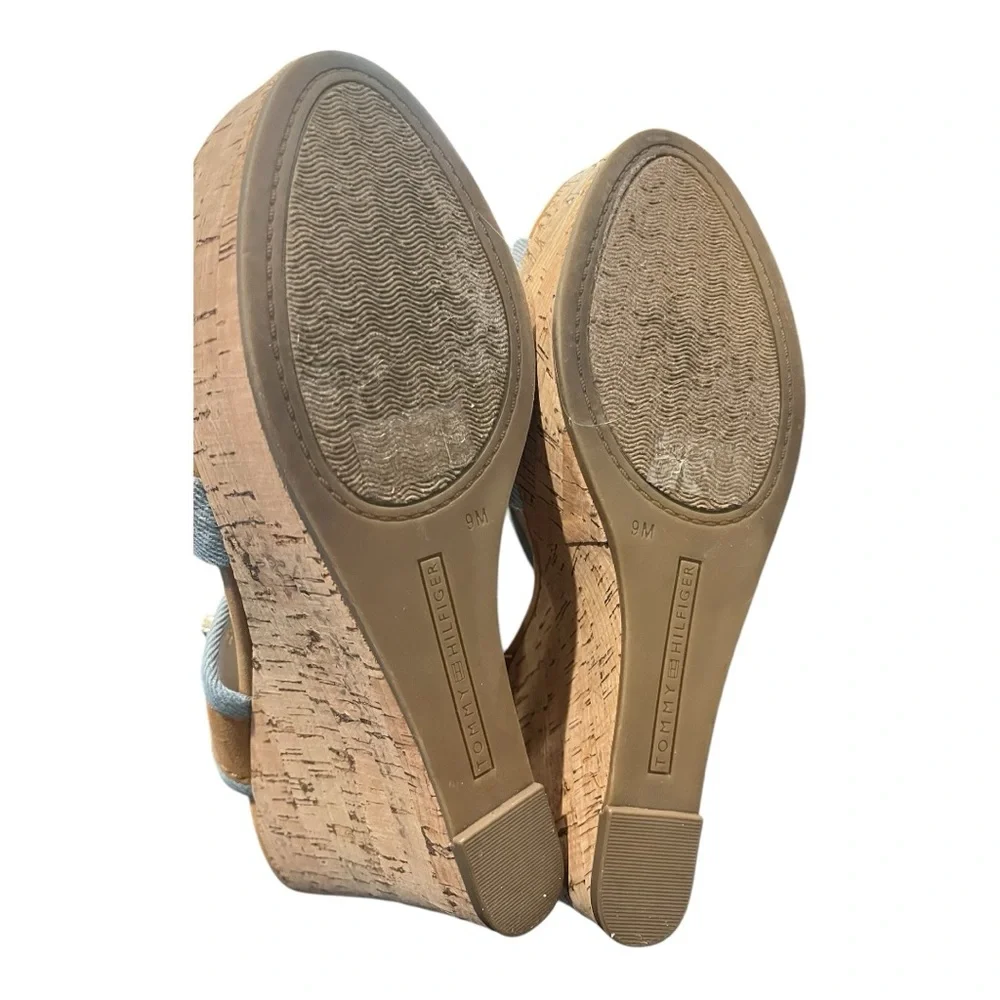 Tommy Hilfiger Denim and Tan Cork Gold‎ Hardware Wedges Size 9